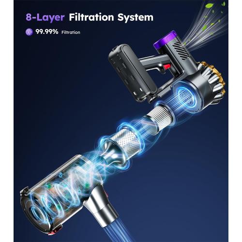 Cordless Vacuum Cleaner,Upgraded 550W 45KPA 60Mins Vacuum Cleaners for Home,Self-Standing Stick Vacuum with LED Display,8 in 1 Lightweight Anti-tangle Wireless Vacuum for Pet Hair Carpet Hard Floors