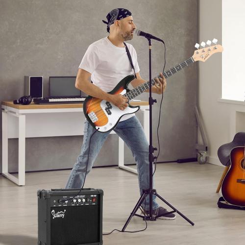 GLARRY Full Size Electric Bass Guitar Beginner Kit 4 String Exquisite Basswood Bass with 20W AMP, Cable, Strap, Bag and Accessories (Sunset, 39Right Handed)