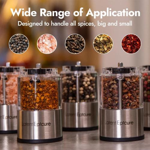 Electric Salt & Pepper Grinder Set – Battery Operated Stainless-Steel Mills & Shakers with Light, Adjustable Ceramic Grinders & Acrylic Rest Tray