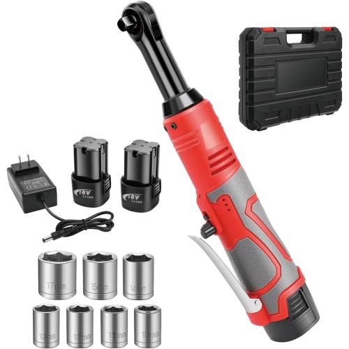 Electric Ratchet Wrench Set, 3/8 18V Cordless Ratchet Wrench Kit with 2 PCS 2000mAh Lithium-Ion Battery, 7 Sockets and Fast Charger