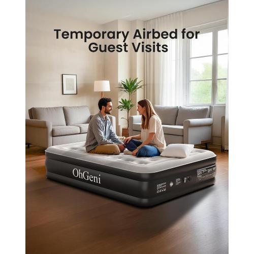 OhGeni Queen Air Mattress with Built in Pump, 18 Raised Comfort Inflatable Mattress, Quiet Surface Portable Blow Up Mattress, Air Bed for Home and Guest, Colchone Inflable, 650 lbs Max