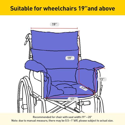 Wheelchair Cushion,Back&Elbow Support Comfortable seat Cushion,Prevent Pressure Sore, Non-Slip 4 Straps,Suitable 20'' Wheelchair (X-Large)