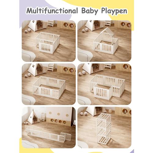 VBABY Baby Playpen, Plastic Play Pen for Babies and Toddlers 1-3, 12 Panels Large Kids Playyard, Indoor & Outdoor Baby Fence, 66 x 51, White
