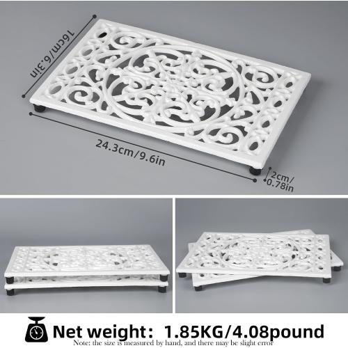 Notakia 9.6 X 6.3 Inch Cast Iron Trivet Set, Large Metal Trivets for Hot Dishes Pots Pans Decorative Kitchen Trivets, Heat-Resistant Trivet Mats for Quartz Countertops, Table Cooktop (White, 1 Pack)
