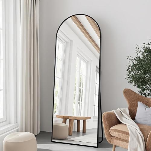 TinyTimes 57x20 Arched Full Length Mirror, Full Floor Mirror with Stand, Large Full Body Mirror, Wall Mirror for Bedroom Living Room, Aluminum Frame (Black)