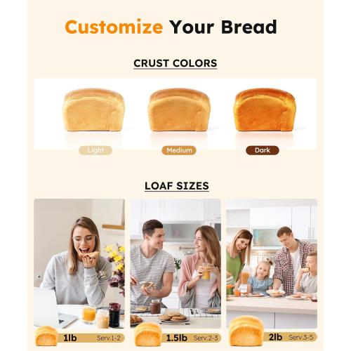 Color Silver 2LB Bread Maker Machine, OSIPOTO 17 in 1 Automatic Stainless Steel Bread Machine, Non-stick, Beginner-Friendly Controls, 15 Hour Timer, Easy to Clean Low Noise, High Success Rate for Homemade Bread
