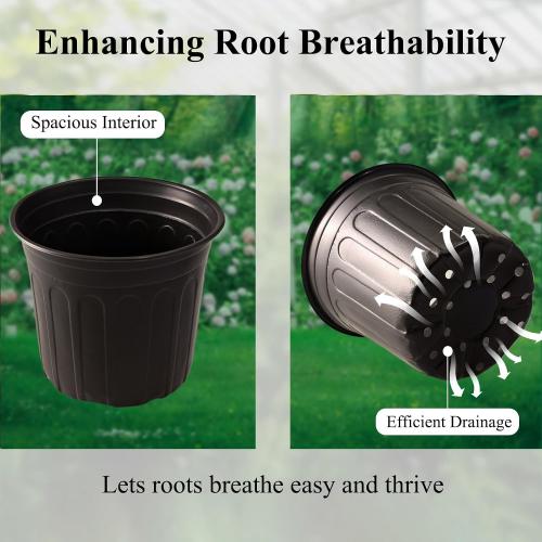 50 Pack 2 Gallon Flexible Plant Nursery Pots for Plants with Drainage Holes | Flexible, lightweight plastic construction; compact growing space for seedlings, herbs, succulents, and young flowers