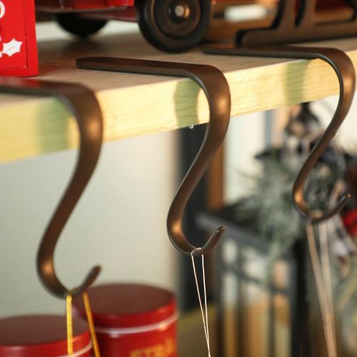 Christmas Stocking Holders Xmas Fireplace Hanger Hooks Set of 4(Rust Black)