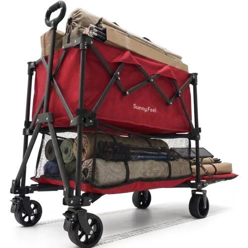 SUNNYFEEL Lightweight 47''L Double Decker Wagon for Sport, 270L Collapsible Wagon Cart,331lbs Collapsible Outdoor Utility Wagon Cart for Shopping Garden Camping,Red-Lightweight