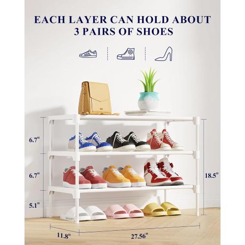 Kitsure Shoe Rack - Non-Woven Shoe Rack Shelf, Shoe Organizer for Closet, Entryway, Garage & Corridor, Stackable Shoe Shelves, 27.5 Wide - 3 Tier, White