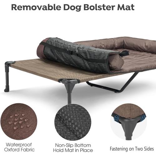 Veehoo Cooling Elevated Dog Bed Add Removable Waterproof Bolster Cushion Mat, Raised Pet Cot with Breathable Teslin Mesh, No-Slip Feet, Dog Sofa Bed for Indoor Outdoor, XLarge, Brown CWC2331B