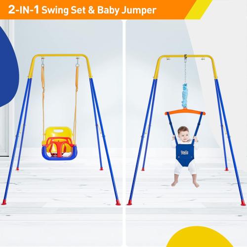 2 in 1 Swing Set for Toddler & Baby Jumper, Heavy Duty Kids Swing & Bouncer  Foldable Metal Stand for Indoor/Outdoor Play, Easy to Assemble and Store!   and Store