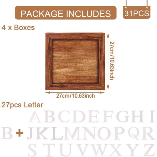 Baby Shower Decorations Boxes with 27 letters - 4 Wood Grain Brown Blocks with 27 Letters, First Birthday Centerpiece Decor, Teddy Bear Baby Shower Supplies, Gender Reveal Backdrop