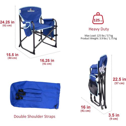 SUNNYFEEL Kids Folding Camping Chair for Ages 4-8 Boys and Girls, Blue | Dual-lock safety 125 lbs capacity, 3.5 lbs Aluminum Directors Chairs Lightweight with Carry Bag, Cup Holder for Camp, Picnic