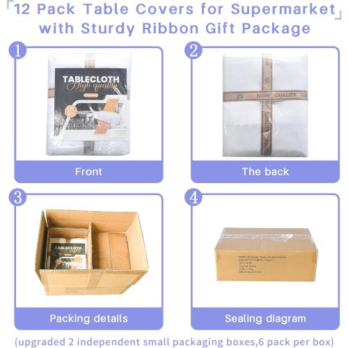 BIGTONE 12 Pack Ivory Rectangle Tablecloth 60 x 102 Inch, Cross Ribbon Packing Reusable Table Clothes for 6 Foot Tables, Wrinkle Resistant Polyester Fabric Table Cover for Wedding, Party, Banquet