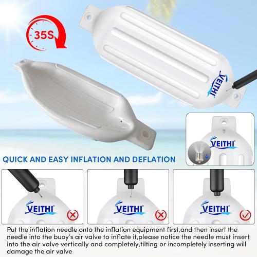 4.5/5.5/6.5/8.5/10/16 inch Boat Fenders 4 Pack,Ribbed Twin Eyes Vinyl Boat Bumpers Fenders,Boat Bumpers for Docking Come with Ropes Needles and Pump to Inflate