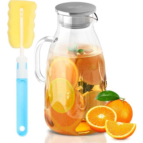 SUSTEAS 3 Liter 101 oz Glass Pitcher with Lid and Nozzle, Cold/Hot Water Glass Water Bottle, Ice Tea Water Jar for Refrigerator, Large Water Jar for Juice, Milk, Coffee or Homemade Drinks,Vase