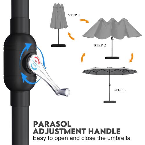 15ft Patio Umbrella with Base,Large Outdoor Double-Sided Rectangle Umbrella with Crank Handle, Market Umbrella for Poolside Garden Deck Backyard Beach Pools, Gray
