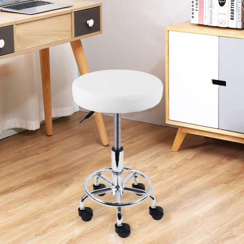 KKTONER PU Leather Round Rolling Stool with Foot Rest Swivel Height Adjustment Spa Drafting Salon Tattoo Work Office Massage Stools Task Chair White Small (White)