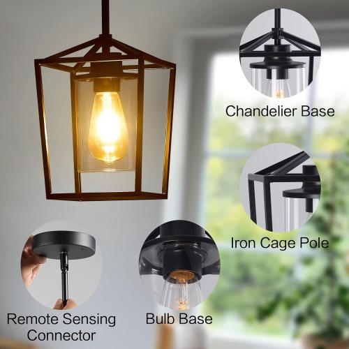 Pendant Light Fixture,Adjustable Black Iron Cage Farmhouse Metal Kitchen Island Hanging Light with Clear Glass Shade, Suitable for Kitchen Island, Entrance, Dining Room, Hallway(1 Light)…