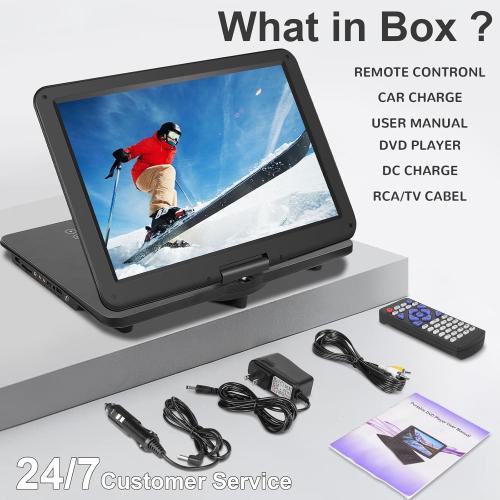 19.6 Portable DVD Player with 17.6’’ Large HD Screen, 4-5Hrs Play, DVD Player Portable with Dual Speaker, Last Memory, Support SYNC TV/USB/SD Card, Play All Discs Format Except Blu-ray, Black