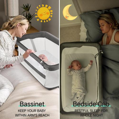 Cowiewie Bassinet Bedside Sleeper,Baby Bassinet Slides Over Bed,5-Height Adjustment & Breathable All-Mesh Wall Bedside Bassinet for Baby,Space-Saving Bedside Crib, Height(37.4-41.3), Dark Grey