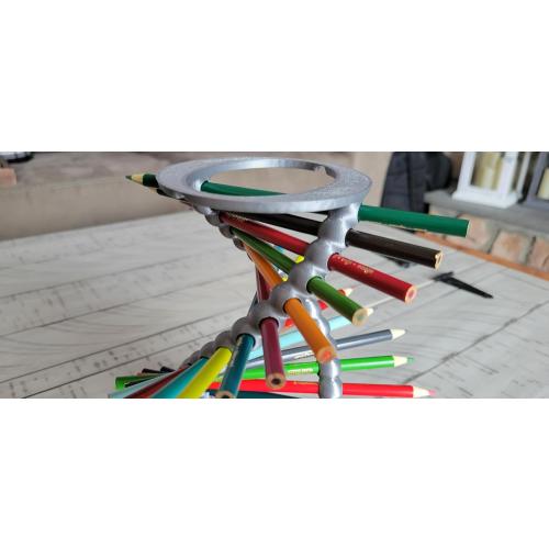 Znet3D Double Helix DNA Desk Organizer - Durable Pencil Holder for 23 Pencils | Ideal Gift for Teachers, Students, and Science Enthusiasts (Silver)