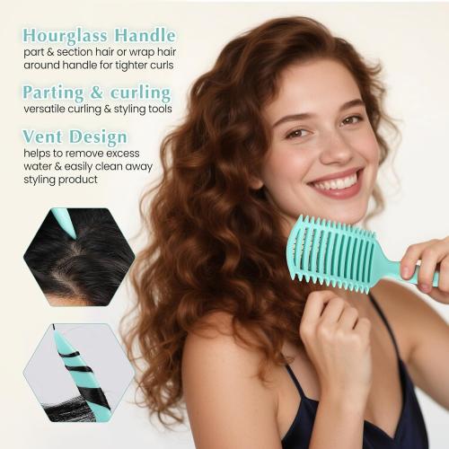 Color Green Curl Defining Brush, Detangler Brush for Curly Hair, Vented Curly Hair Brush Products, Detangling Shaping and Defining Women's Curls on Wet or Dry Hair Types, Reduces Frizz (Green)
