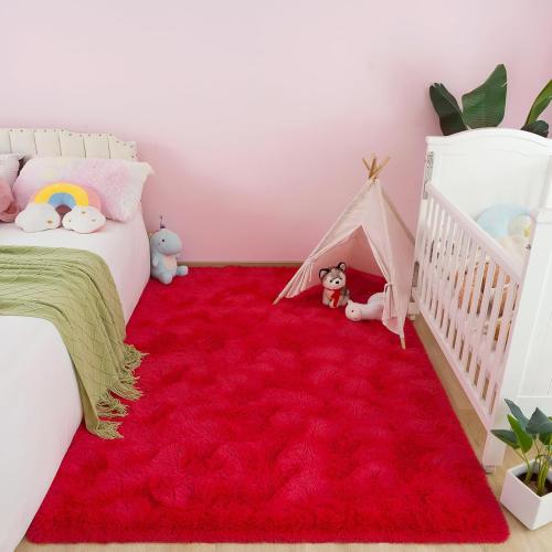Size 3x5 Color Red Fluffy Rugs for Bedroom Living Room, Shag Area Rugs for Nursery Kids Girls Room, Plush Fur Rug for Playroom Dorm 3x5 Feet, Red
