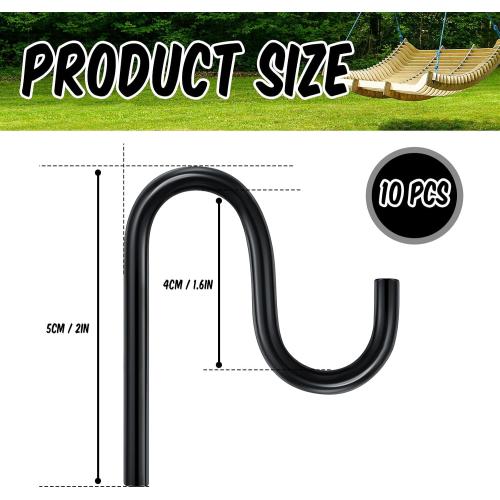 Blulu 10 Pcs 2'' Long Shed Hooks Shed Accessories Without Drilling Hole for Hanging Heavy Duty Individual Utility Hooks Universal Wall Mounted J Utility Hangers for Tools Shovels Rakes (Black)
