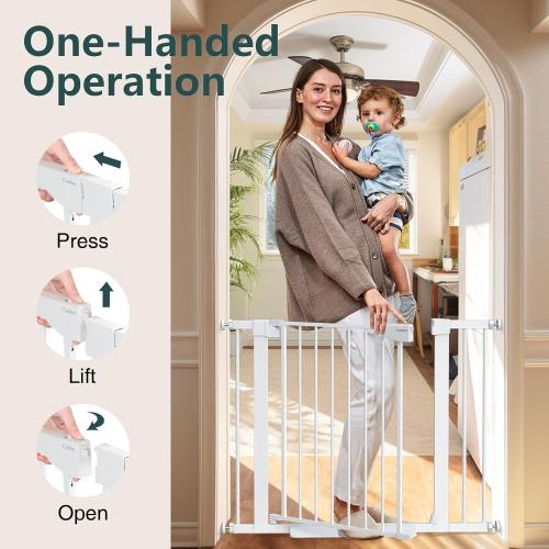 2 Pack Size 29.7-40.6 Color White (Extensions Included) Baby Gate for Stairs, Mom's Choice Awards Winner-Auto Close Dog Gate for doorways, Pressure Mounted Pet Gate Indoor, Wide Safety Child Gate for Dog,White