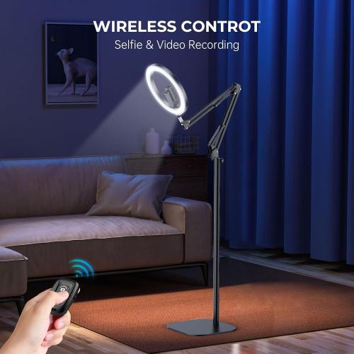 12 Ring Light with Stand Tripod for iPhone, Overhead Phone Camera Mount, Adjustable 72 Height Tripod Holder Floor, Phone Stand for Video Recording Filming Streaming Cooking TikTok YouTube, CRI >95