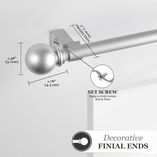 Kenney KN71609 Chelsea Ball End Standard Decorative Window Curtain Rod, 48-86 Adjustable Length, Brushed Nickel Finish, 5/8 Diameter Steel Tube