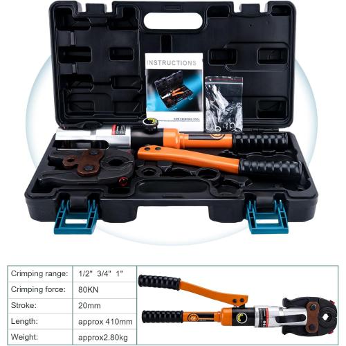 Copper Pipe Crimping Tool, W/ 1/2, 3/4, 1 Jaws, Copper Tube Fittings Hydraulic Pipe Crimping Tool, for Confined Spaces and Tee Fittings, Hydraulically Driven