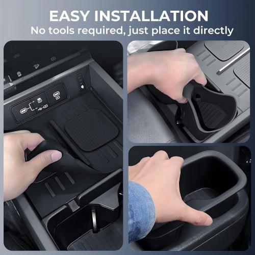 1st & 2nd Row Cup Holder Insert & Wireless Charging Protective Mat for Hyundai Santa Fe 2026 2025 2024, Center Console Interior Accessories Cup Holder & Wireless Charger Cover Pad, Black