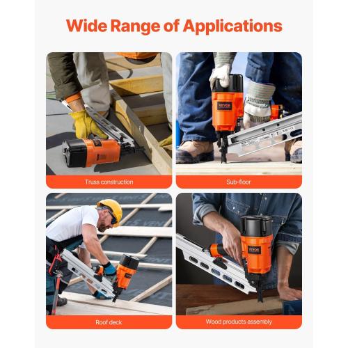 VEVOR Framing Nailer, 80-120PSI Air Nail Gun, 2 to 3-1/2 21 Degree Full Round Head Pneumatic Framing Nailer with Tool-Less Depth Adjustment & Dual Trigger Modes, Ideal for Framing Decking Flooring