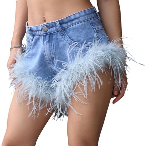 Size XL...Women's Jean Shorts Feather Tassel Hem High Waisted Wide Leg Y2K Cute Trendy Denim Shorts