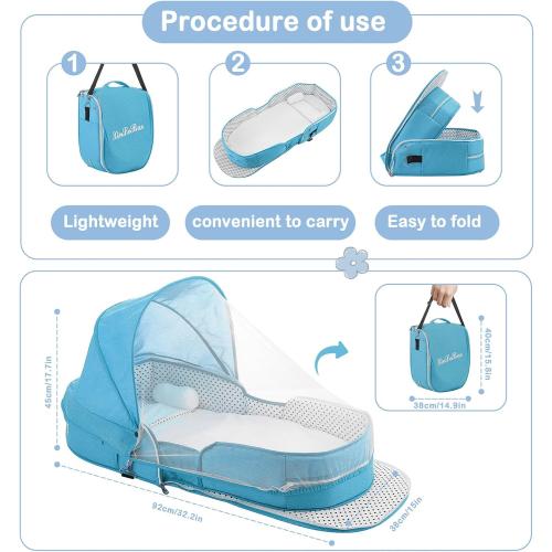 Pink Baby Travel Bassinet Portable Bassinets, Foldable Carry Bag Bassinet Travel Crib, Lightweight Baby Lounger Pod Infant Bed with 2-1 Mosquito & Canopy (Pink)