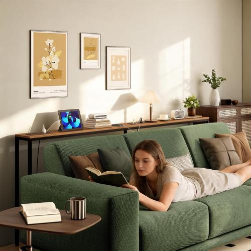 Bathola Narrow Sofa Table with 2 Power Outlets, 79” Thin Console Tables Narrow Long, Behind Couch Table Skinny, Wood Console Tables for Entryway, Living Room, Hallway, Foyer, Rustic Brown
