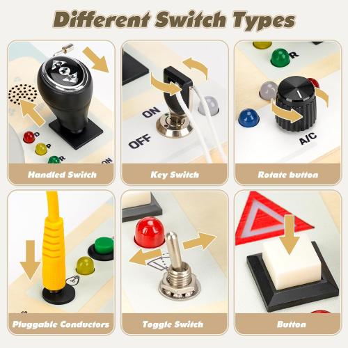 Joyreal Toddler Busy Board with LED Lights, Steering Wheel, Sounds, Montessori Toys for 1  Year Old, Fidget Board Sensory Travel Toy, Gifts for Boys and Girls