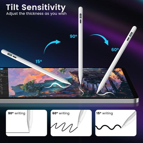 iPad Pencil 2025-2018, LED Display Fast Charge Stylus Pen with Palm Rejection & Tilt Sensitivity, Compatible for iPad A16 11/10/9/8/7/6, Pro 11/12.9/13''/M4, Air M3/M2/5/4/3, Mini 7/6/5
