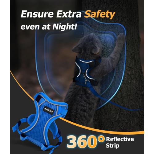 size XS Halypet Cat Harness and Leash Set [MAX Safety 4th-Gen Upgrade] Escape Proof Adjustable Cat Leash Comfortable Soft Vest Easy to Wear Kitten Harness with Reflective Strip for Cats Walking, XS Blue