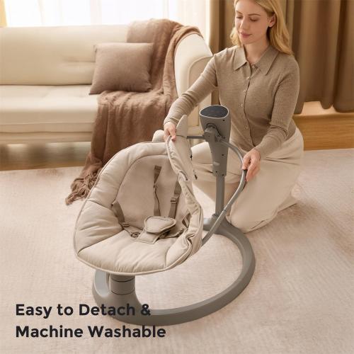 Momcozy 2-in-1 Electric Baby Swing, Dual-Arm Support System & Parent-Inspired Motions, Convertible to Toddler Seat up to 66 lbs, Adjustable Height, Lightweight, Khaki