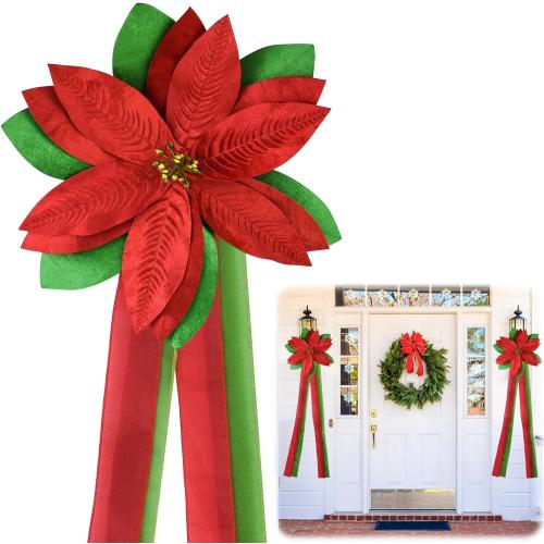 1PCS Christmas Poinsettia Flower Windsock, 47 Inch Christmas Windsocks Outdoor Hanging Durable Red Flower Winsock Holiday Poinsettia Wind Socks for Outside Yard Garden Patio Decor