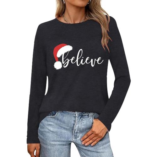 Size XL Merry Christmas Shirts for Women Funny T-Shirts for Women Crew Neck Xmas Long Sleeve Multiple Graphic Tee Tops