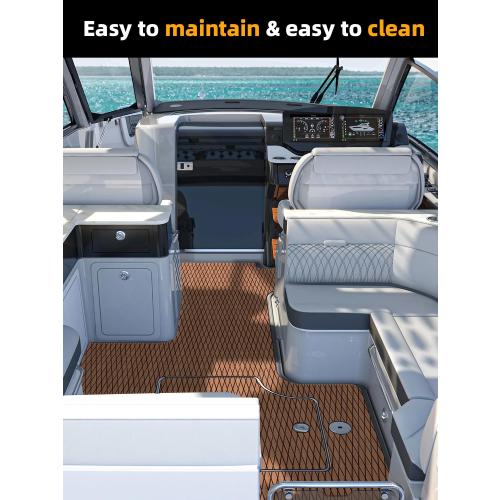 Boat Flooring EVA Foam Boat Decking Marine Mat Non-Slip Self-Adhesive Flooring Sheet for Motorboat Jon Boats Bass Boat Kayak RV Floor, 94.5''x 47.2'', Brown with Black Lines
