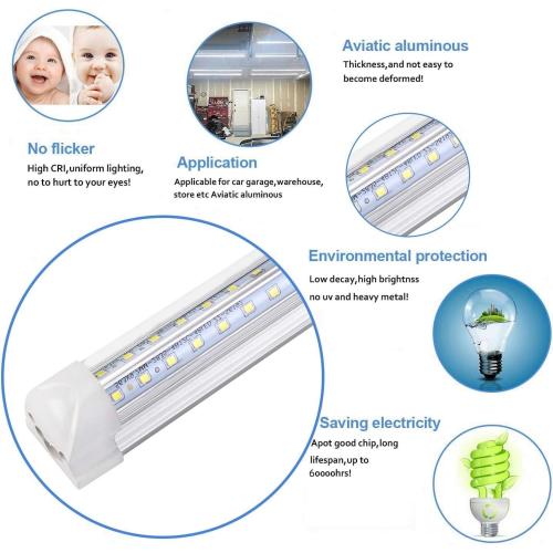 10Pack 4FT LED Shop Light - 50W 8000LM 6500K Linkable Clear Cover T8 LED Tube Light for Workshop, Warehouse, Basement - Plug and Play