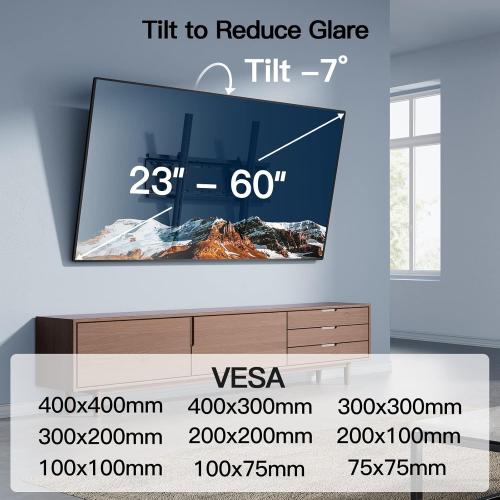 Tilting TV Wall Mount Bracket Low Profile for Most 23-60 inch LED LCD OLED, Plasma Flat Screen TVs with VESA 400x400mm Weight up to 115lbs, Fits 16 Wood Stud