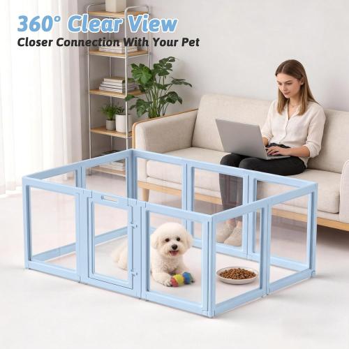 Acrylic Dog Playpen Indoor, Puppy Playpen, Acrylic Dog Pen, 10PCS | 23.6 H, Skin Pink, Purple & Sky Blue, Clear View, No-Gap Escape-Proof, Tool-Free Setup, For Puppies & Small Dogs