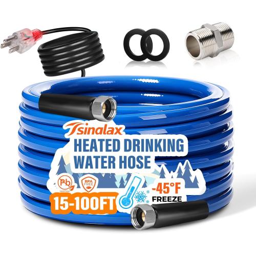 15FT 30FT Heated Water Hose for Rv,-45 ℉ Antifreeze Heated Garden Water Hose,Lead-Free & BPA-Free, Rv Freshwater Hoses with Fittings, Rv Accessories